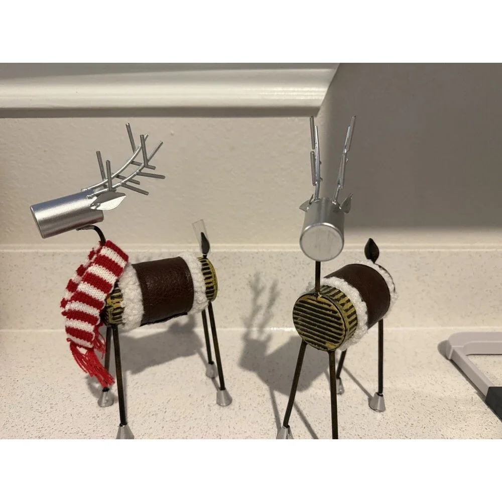 Modern Reindeer Set Brown Silver Red White Seasonal Holiday Christmas Figurines